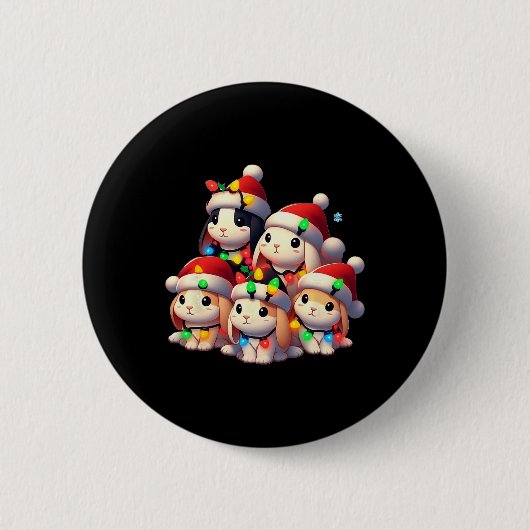 Konijn Kerstkonijnen Vakantie Leuk Dier Chris Ronde Button 5,7 Cm (Voorkant)