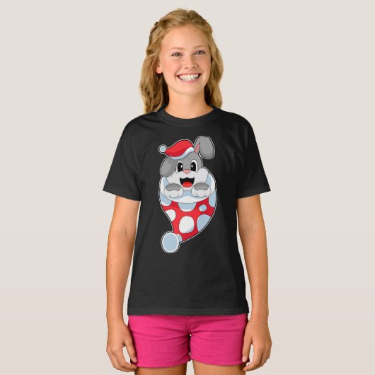 Konijn Kerstmis Kerstman hoed T-shirt (Voorkant volledig)