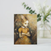 Konijn Kind in een Gele Bloemen Jurk Briefkaart (Staand voorkant)