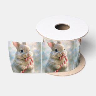 Konijn knabbelend aan een suikerrietje satijnen lint