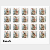 Konijn knabbelend aan een suikerrietje vierkante sticker (Vel)