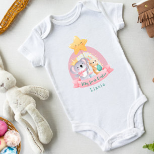 Konijn Koala Baby Meisje Regenboog Eerste Pasen Romper