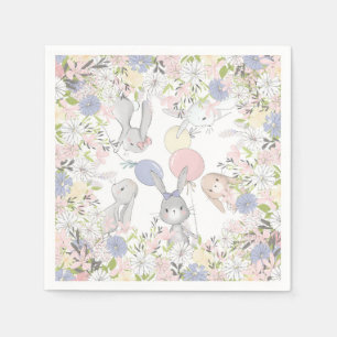 Konijn lente bloemige verjaardagsfeest servetten