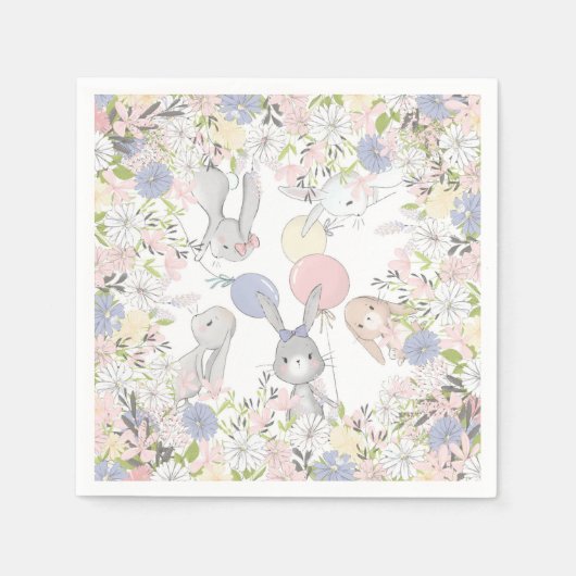 Konijn lente bloemige verjaardagsfeest servetten (Voorkant)