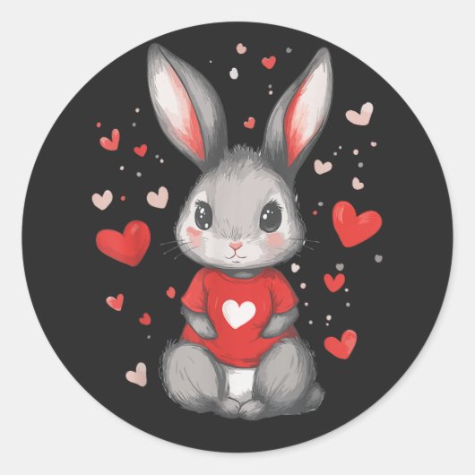 Konijn Liefhebber Hart Meisje Ronde Sticker (Voorkant)