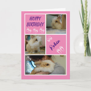 Konijn Lover's Pink Hoppy Verjaardag Drie Foto Kaart