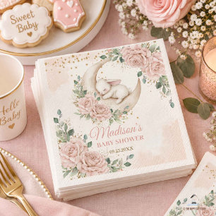 Konijn Maan Roze Blush Bloemige Baby Shower Servet