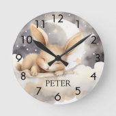 Konijn maan sky beige schattig kinderdagverblijf ronde klok (Voorkant)