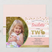 Konijn meisje 2de verjaardag foto uitnodiging roze (Voorkant / Achterkant)
