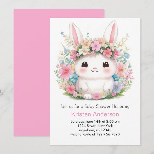 Konijn Meisje Baby Shower Kaart (Voorkant / Achterkant)