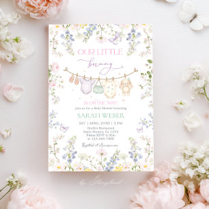 Konijn meisje babyshower bewerkbaar kaart