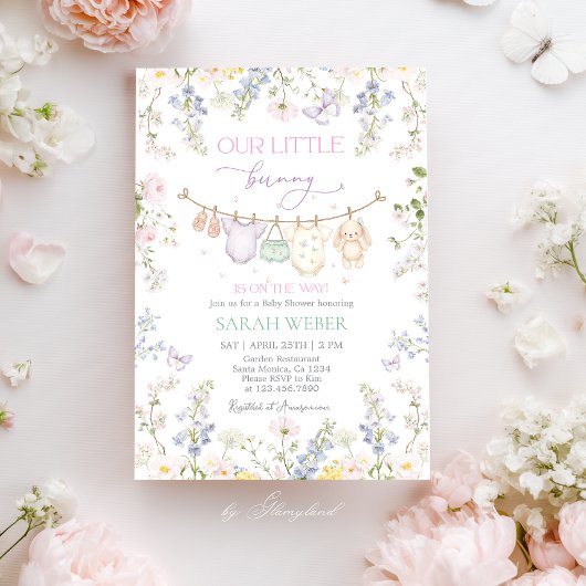 Konijn meisje babyshower bewerkbaar kaart