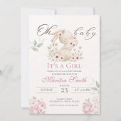 konijn meisje babyshower uitnodiging (Voorkant)