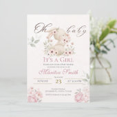konijn meisje babyshower uitnodiging (Staand voorkant)