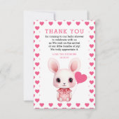 Konijn met ballon roze harten meisje Baby shower Bedankkaart (Voorkant)