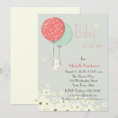 Konijn met ballonnen baby shower kaart (Voorkant / Achterkant)