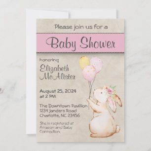 Konijn met ballonnen Baby shower Kaart