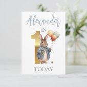 Konijn met ballonnen Eerste Verjaardag (Staand voorkant)