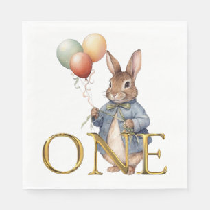 Konijn met ballonnen Eerste verjaardag EEN Servet