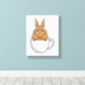 Konijn met beker koffie canvas afdruk (Insitu (Houten vloer))