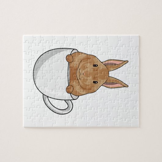 Konijn met beker koffie legpuzzel (Horizontaal)