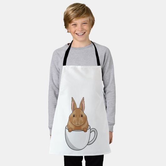 Konijn met beker koffie schort (Gedragen)