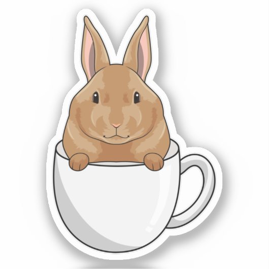 Konijn met beker koffie sticker (Voorkant)