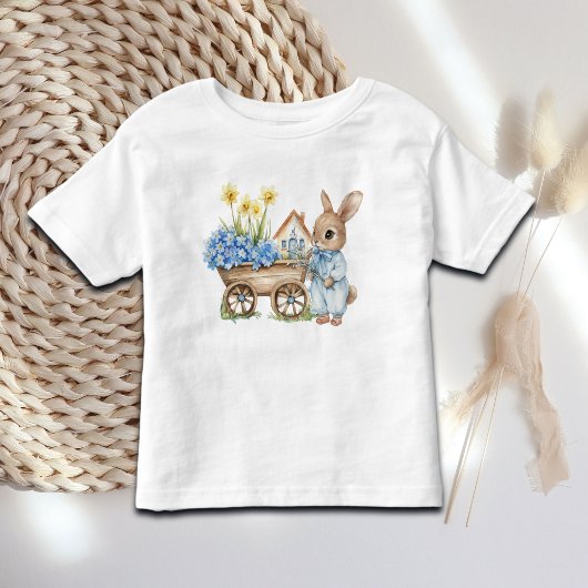 Konijn met blauwe bloemen op maat kinder shirts