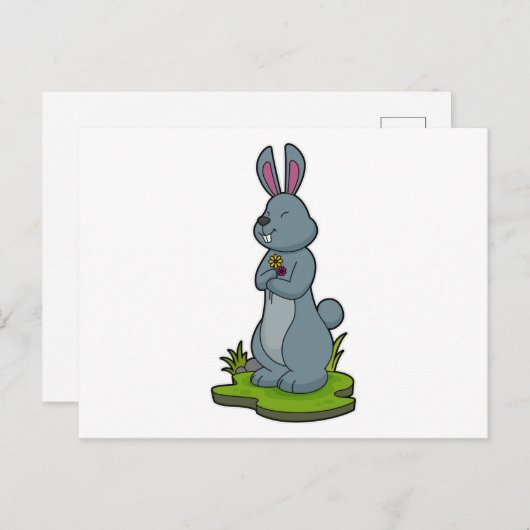 Konijn met bloemen briefkaart (Voorkant / Achterkant)