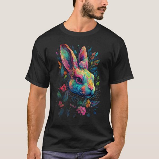 Konijn met Bloemen Bunny Graphic T - shirts voor V (Voorkant)