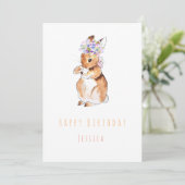 Konijn met bloemen Fijne verjaardag wenskaart Kaart (Staand voorkant)