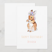 Konijn met bloemen Fijne verjaardag wenskaart Kaart (Voorkant / Achterkant)