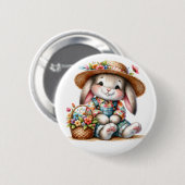 Konijn met bloemen ronde button 5,7 cm (Voorkant /achterkant)