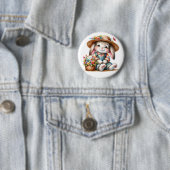 Konijn met bloemen ronde button 5,7 cm (In situ)