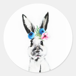 Konijn met Bloemen Ronde Sticker