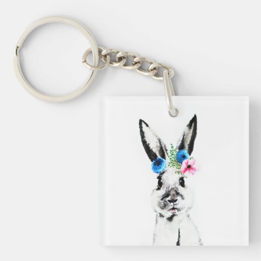 Konijn met Bloemen Sleutelhanger (voorkant)