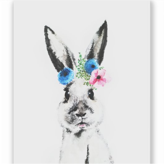 Konijn met Bloemen Sticker (Voorkant)