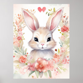 Konijn met bloemenkrans poster