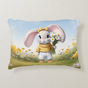 Konijn met boeket witte margrieten accent kussen