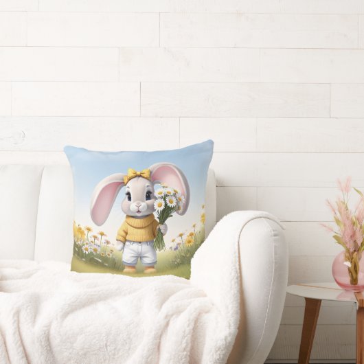 Konijn met boeket witte margrieten kussen (Bank)