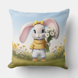 Konijn met boeket witte margrieten kussen