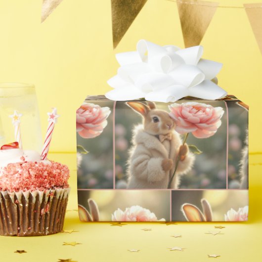 Konijn met bontjas cadeaupapier (Verjaardagsfeest)