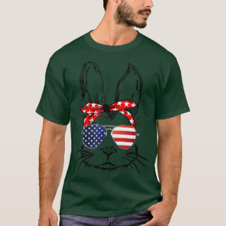 Konijn met bril Amerikaanse vlag T-shirt