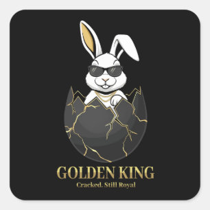 Konijn met coole bril, Goud, gebarsten, koninklijk Vierkante Sticker