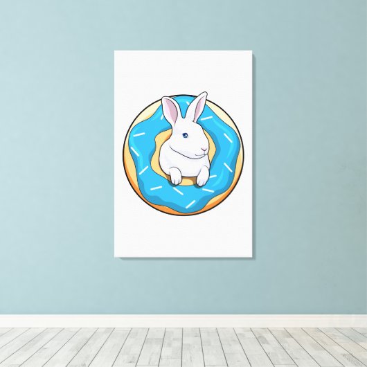Konijn met Donut Canvas Afdruk (Insitu (Houten vloer))