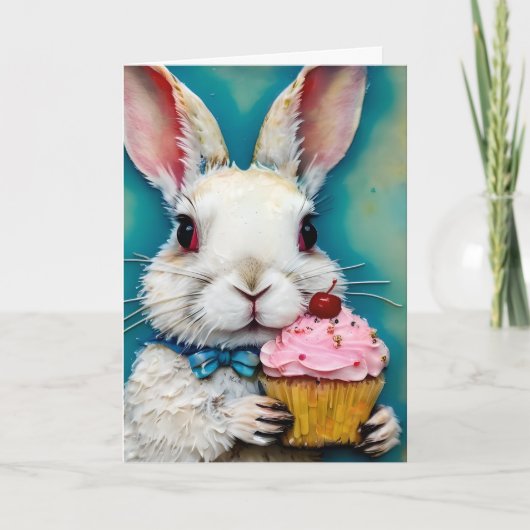 Konijn met een Cupcake Verjaardag Kaart (Voorkant)
