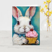 Konijn met een Cupcake Verjaardag Kaart (Gele Bloem)