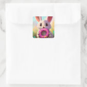 Konijn met een donut vierkante sticker (Tas)