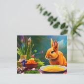 Konijn met een kom vol spaghetti briefkaart (Staand voorkant)