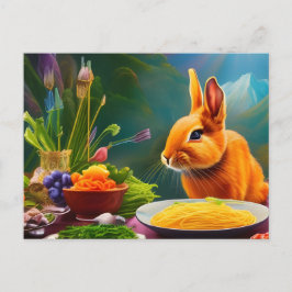 Konijn met een kom vol spaghetti briefkaart